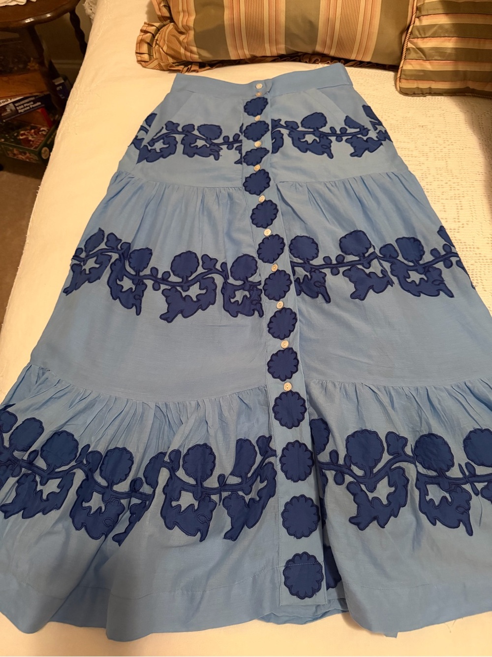 Oliphant Button Front Skirt-Tangier Blue - Picture 5 of 6